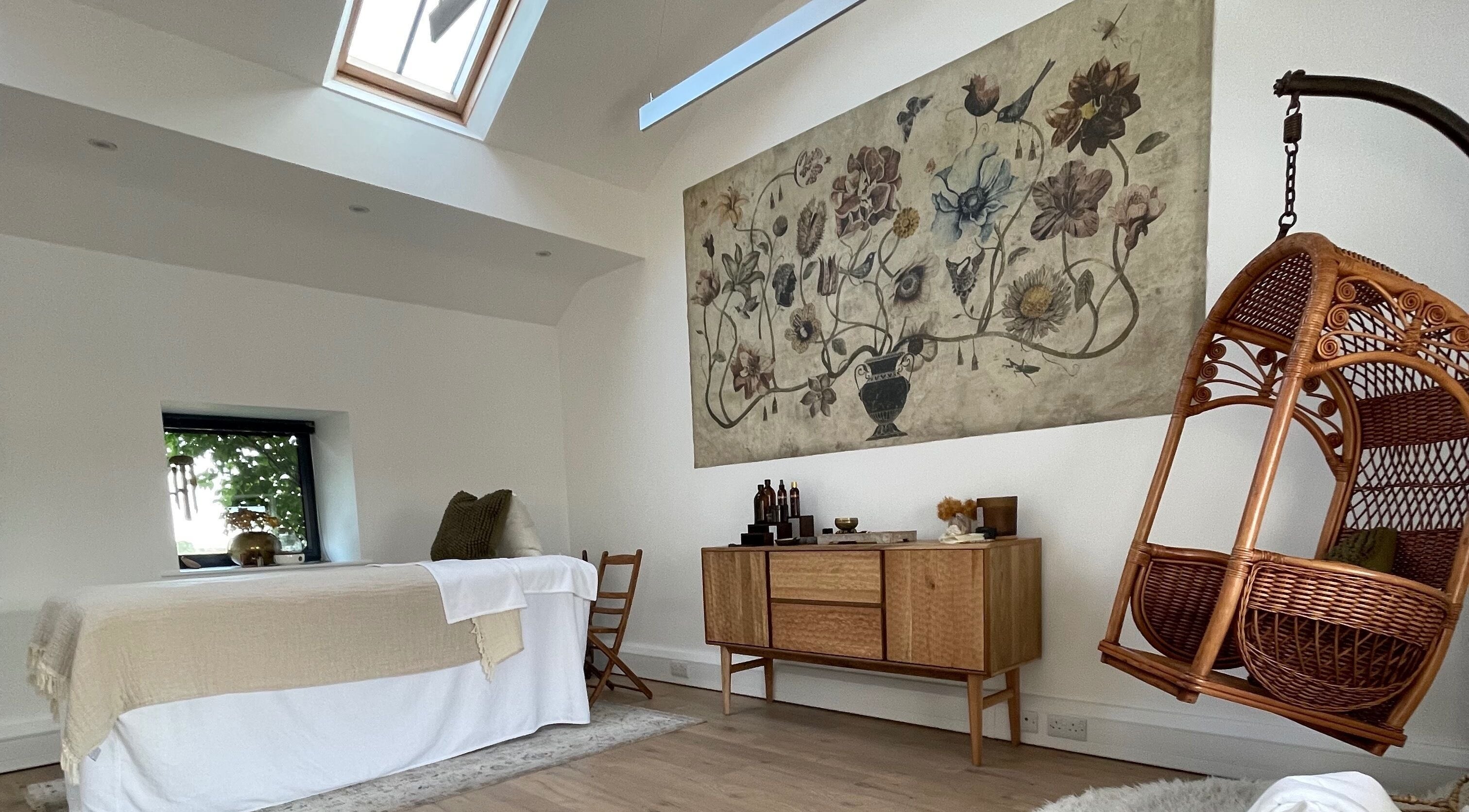 Elegant therapy room at The Bothy – A Sanctuary By ōm Holistic, Harrogate, England, GB depicting tranquil decor.