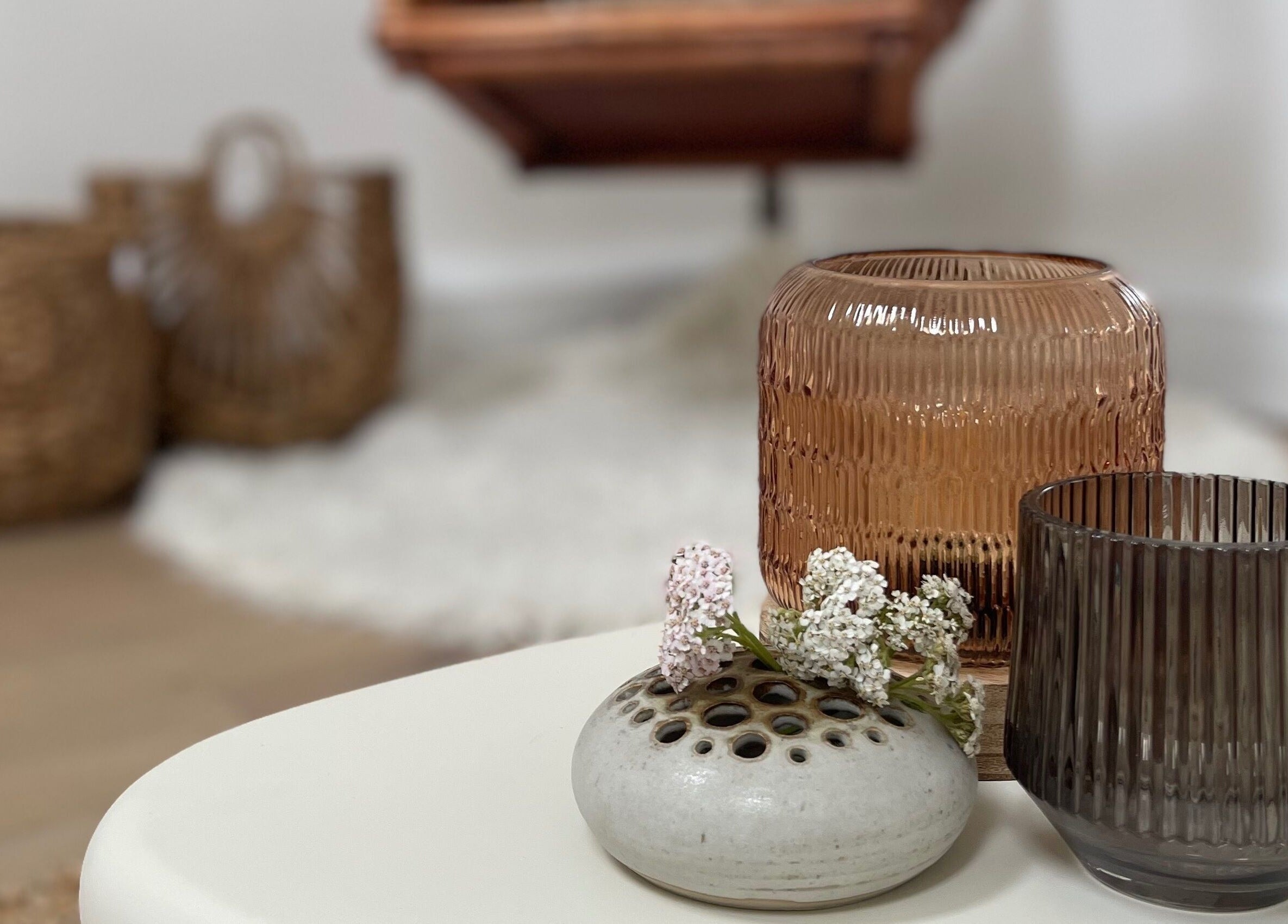 Elegant decorative vases on a table at The Bothy – A Sanctuary By ōm Holistic, Harrogate, England, GB.