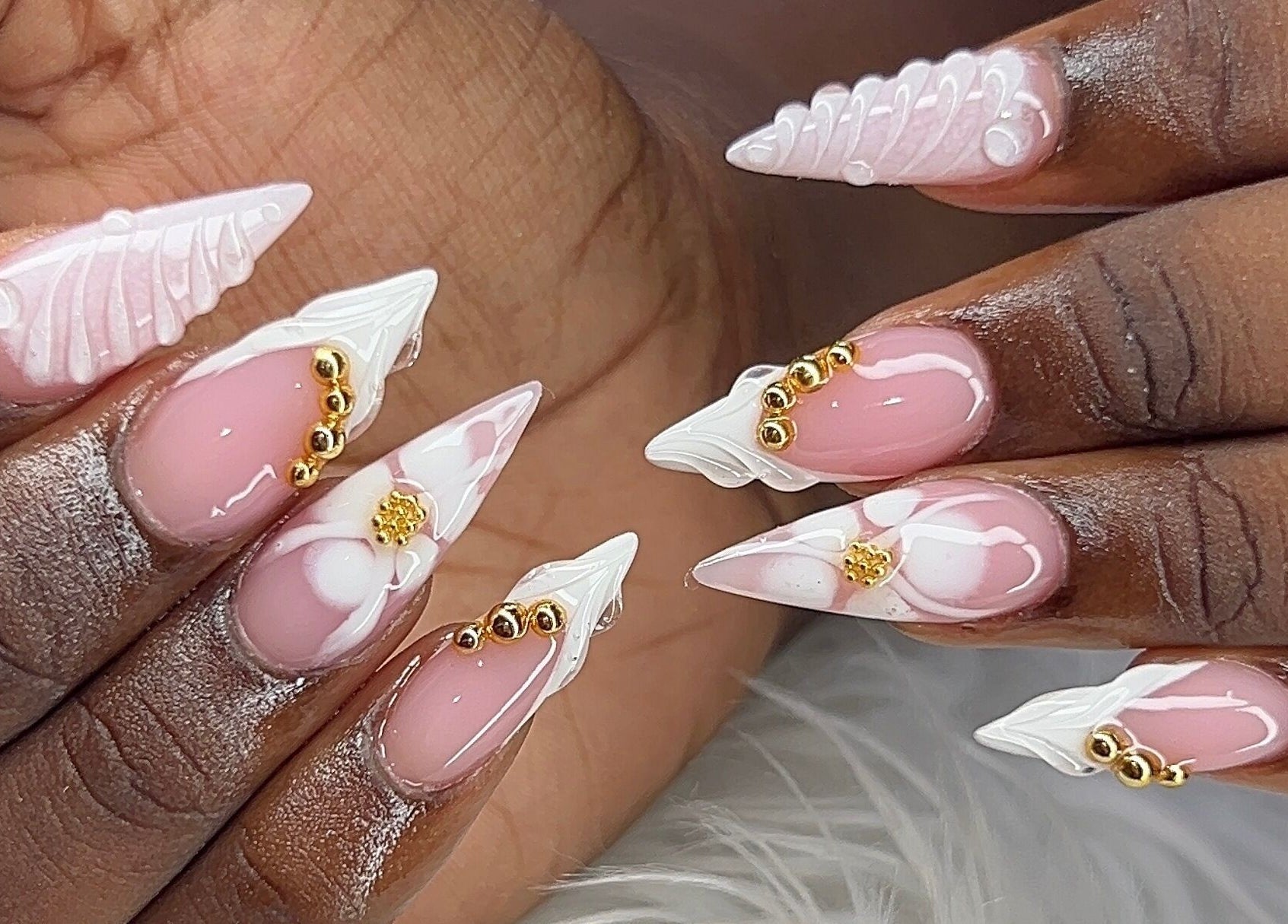 Intricate nail design with gold accents at Poly_ by_Blitz, Bridgetown, Saint Michael, BB.