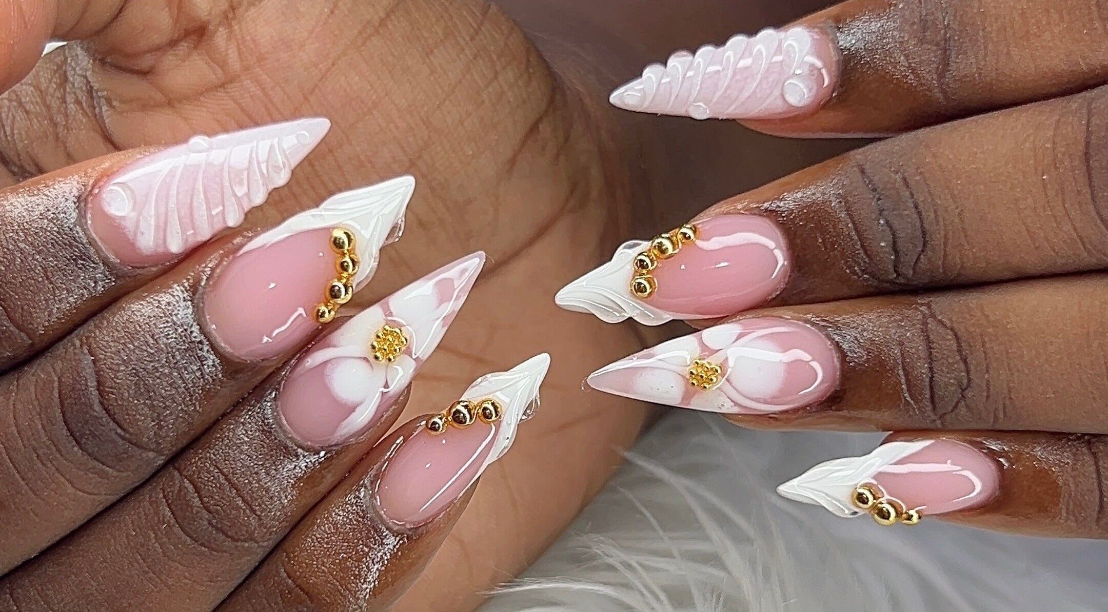 Intricate nail design with gold accents at Poly_ by_Blitz, Bridgetown, Saint Michael, BB.