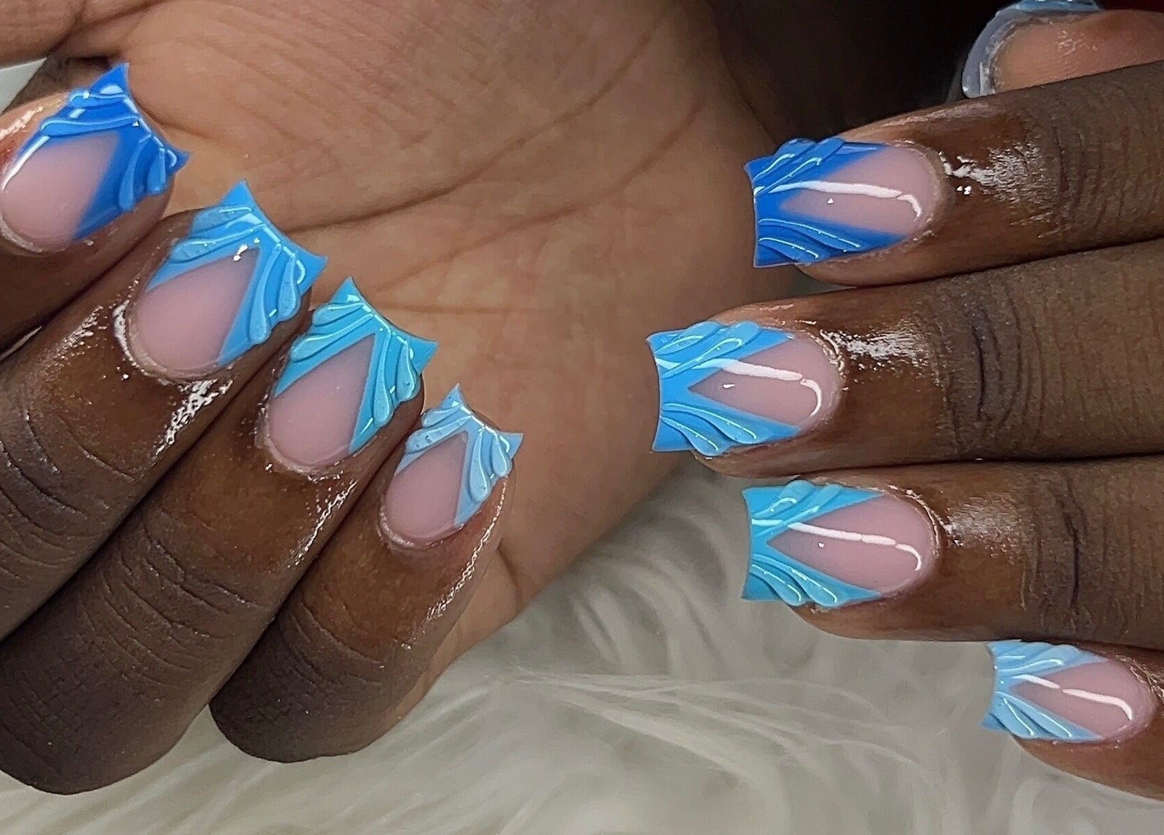 Elegant blue nail art design at Poly_ by_Blitz, Bridgetown, Saint Michael, BB. Perfect for stylish looks.