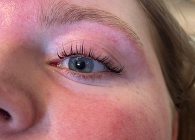 Close-up of freshly done eyelashes at Beauty By Emily May, Tibshelf, England, GB.