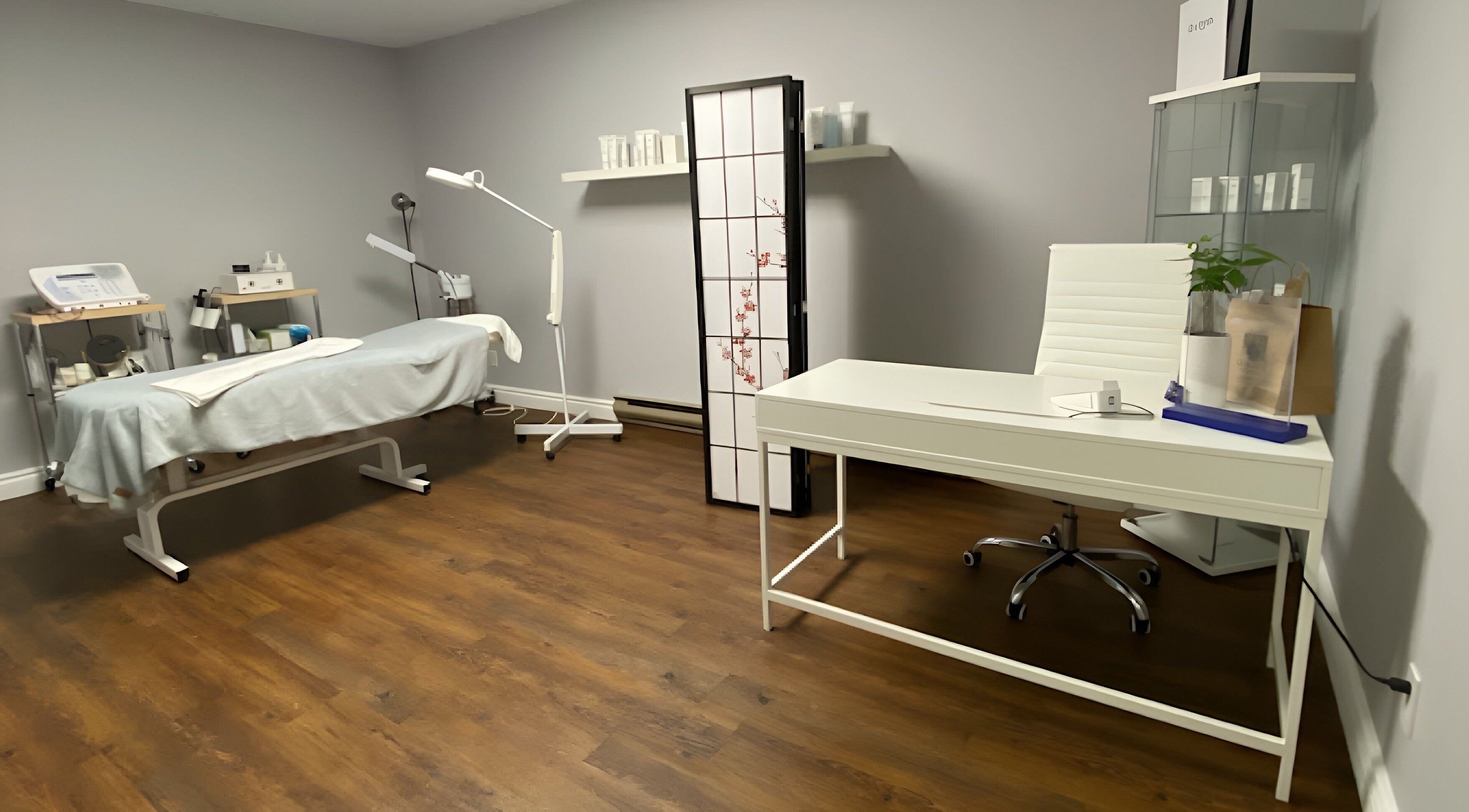 Salle de soins moderne à Azibelle, Saint-bruno-de-montarville, Québec, CA, offrant une ambiance relaxante.