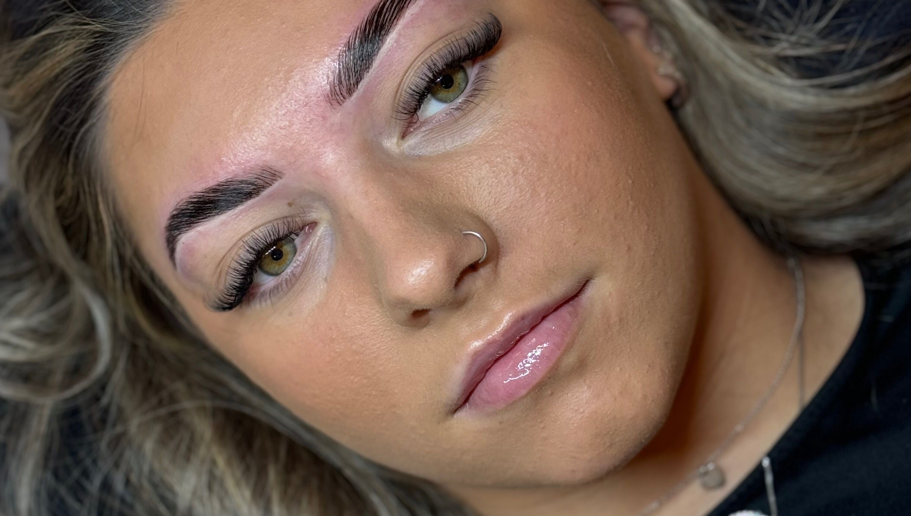 Close-up of styled brows and lashes at Daisy Lee Lashes and Brows in Bingley, England, GB.