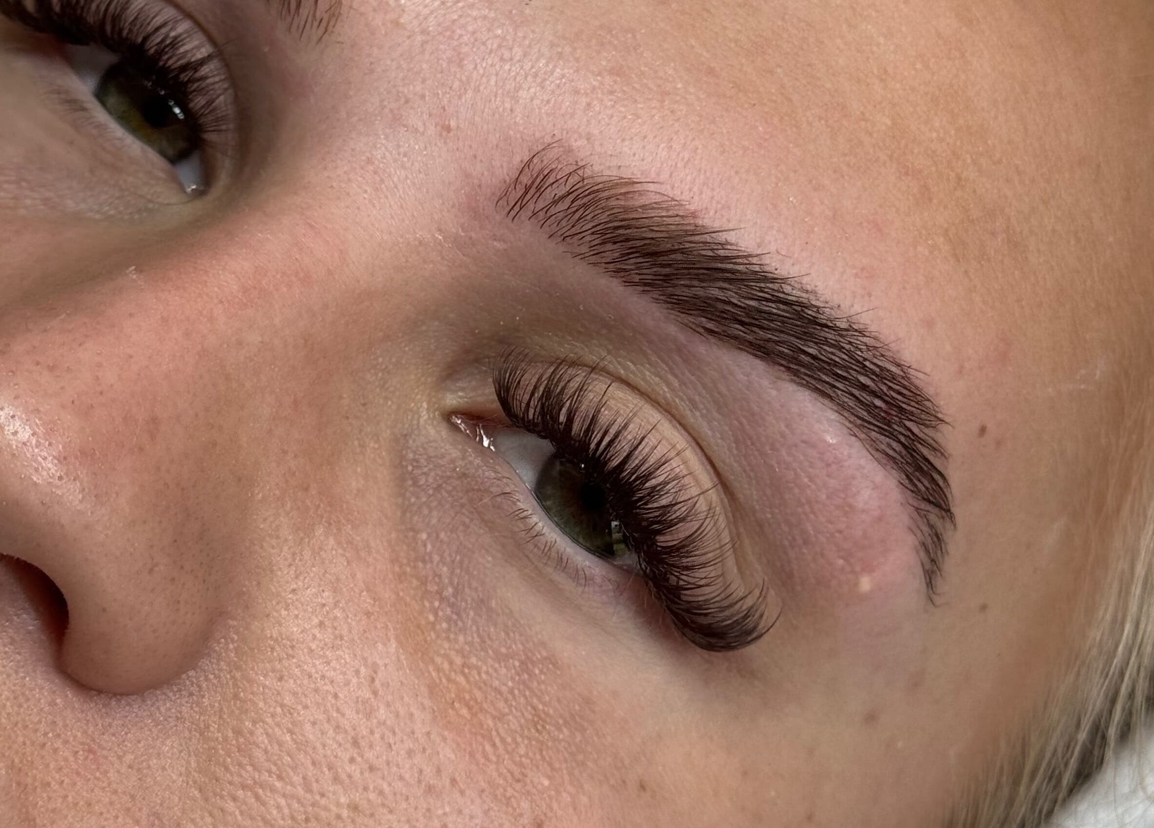 Close-up of styled lashes and brows at Daisy Lee Lashes and Brows, Bingley, England, GB.