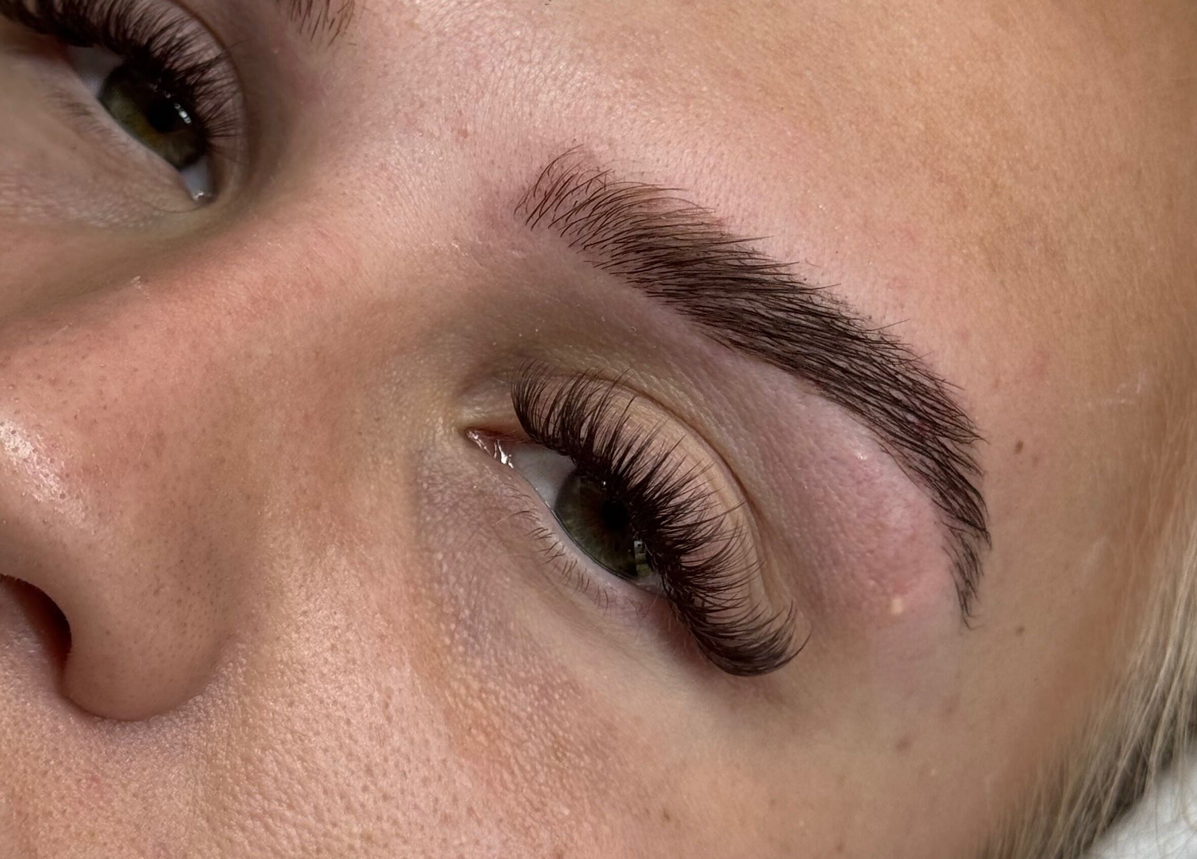 Close-up of styled lashes and brows at Daisy Lee Lashes and Brows, Bingley, England, GB.