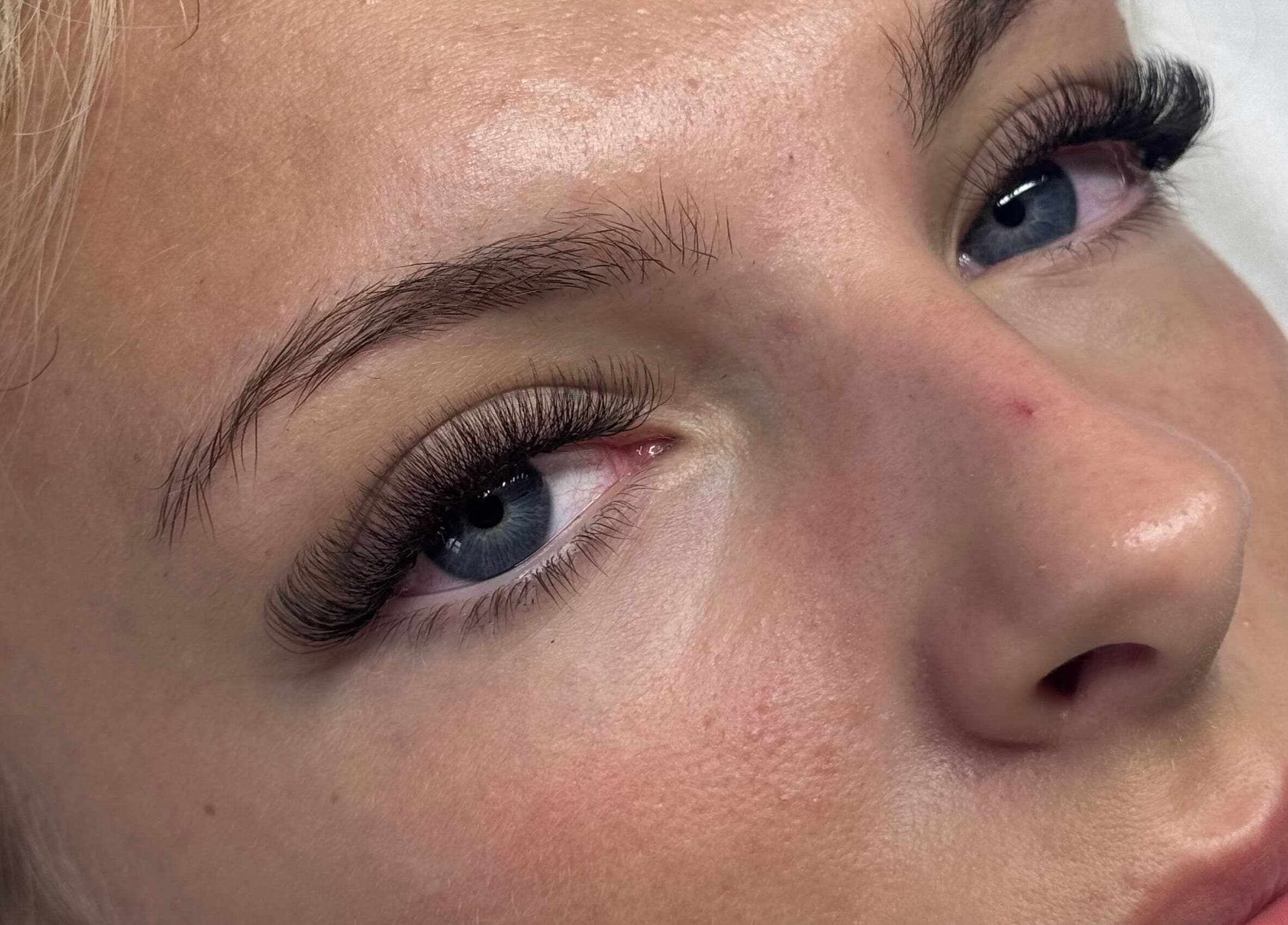 Close-up of enhanced lashes at Daisy Lee Lashes and Brows, Bingley, England, GB.