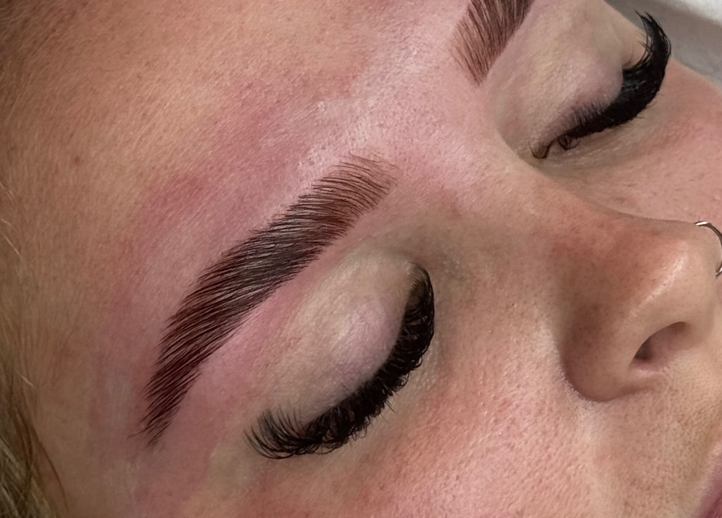 Closeup of lash and brow treatment at Daisy Lee Lashes and Brows, Bingley, England, GB.