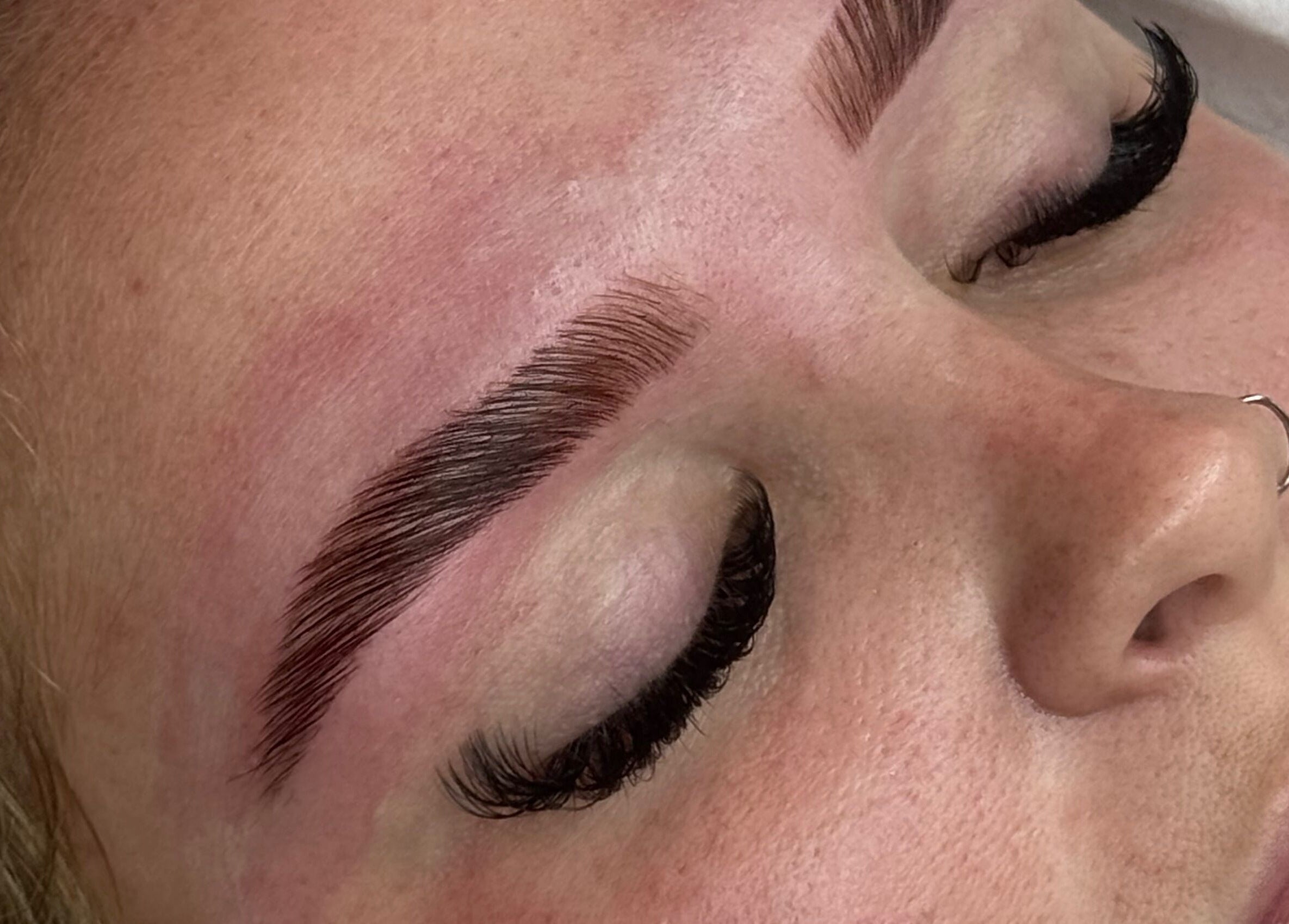 Closeup of lash and brow treatment at Daisy Lee Lashes and Brows, Bingley, England, GB.