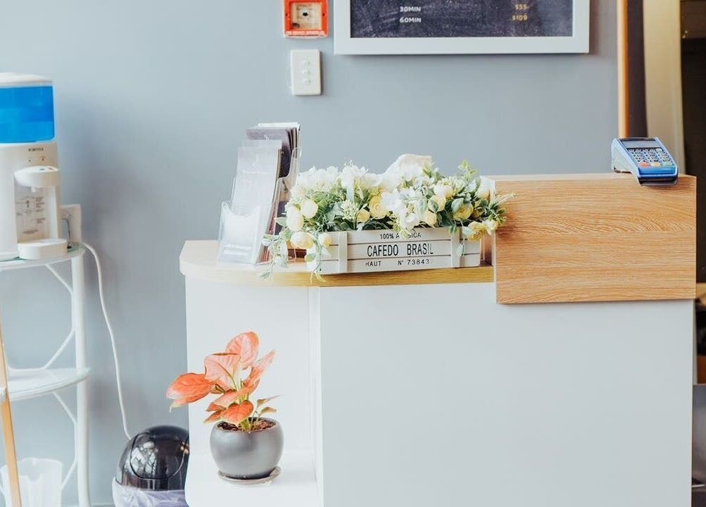 Welcoming floral reception area at JM's Massage in Auckland, Auckland, NZ.
