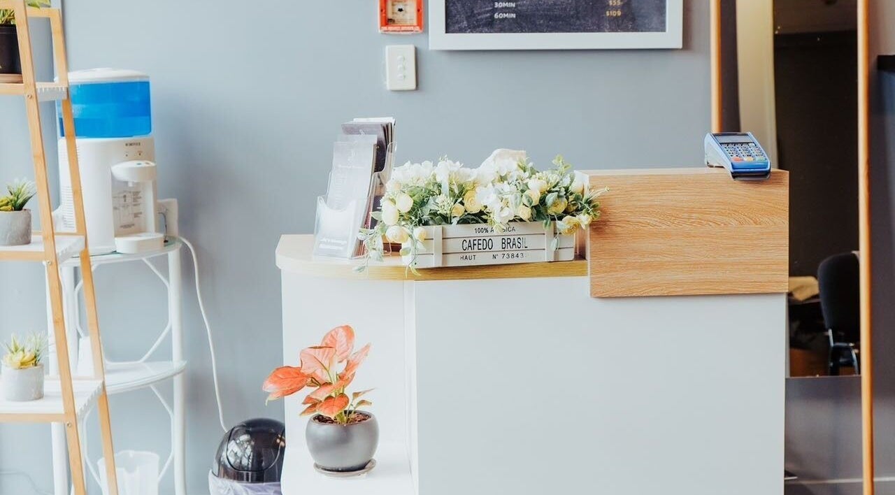 Welcoming floral reception area at JM's Massage in Auckland, Auckland, NZ.