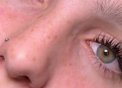 Close-up of enhanced eyelashes at Enhanced Elegance Ink and Beauty, Whyalla Jenkins, South Australia, AU.