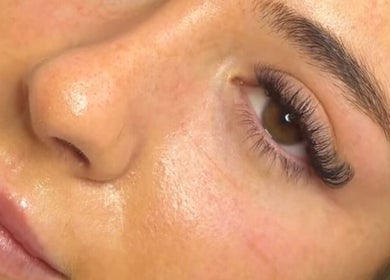 Close-up of eyelash extensions at Charli Louise Beauty in Oldland Common, England, GB.
