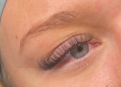 Close-up of expertly styled eyelashes at Charli Louise Beauty, Oldland Common, England, GB.
