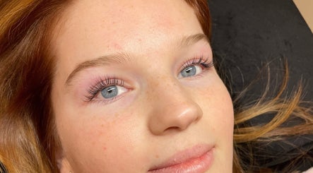 Close-up of a woman's face showcasing eyelash treatment at Lara Beauty Collective, Randwick, New South Wales, AU.