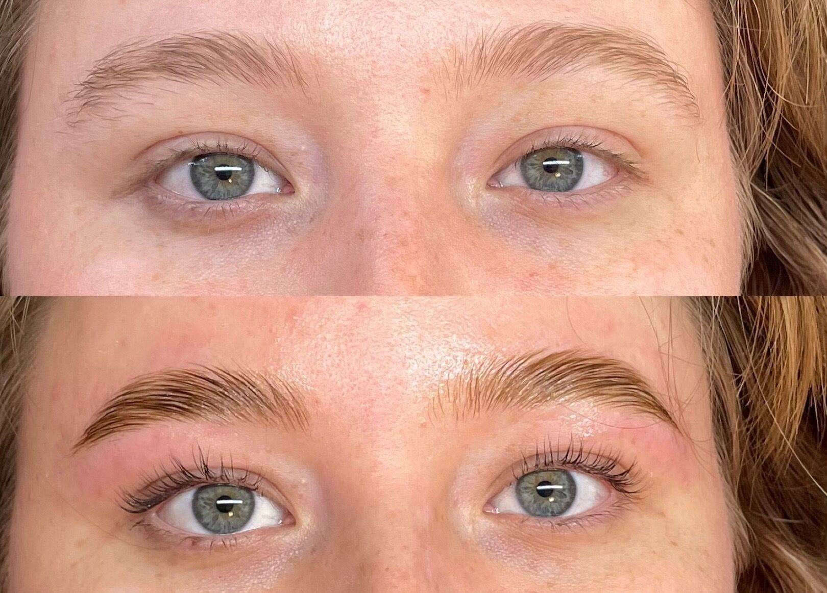 Before and after brow treatment at Lara Beauty Collective, Randwick, New South Wales, AU.