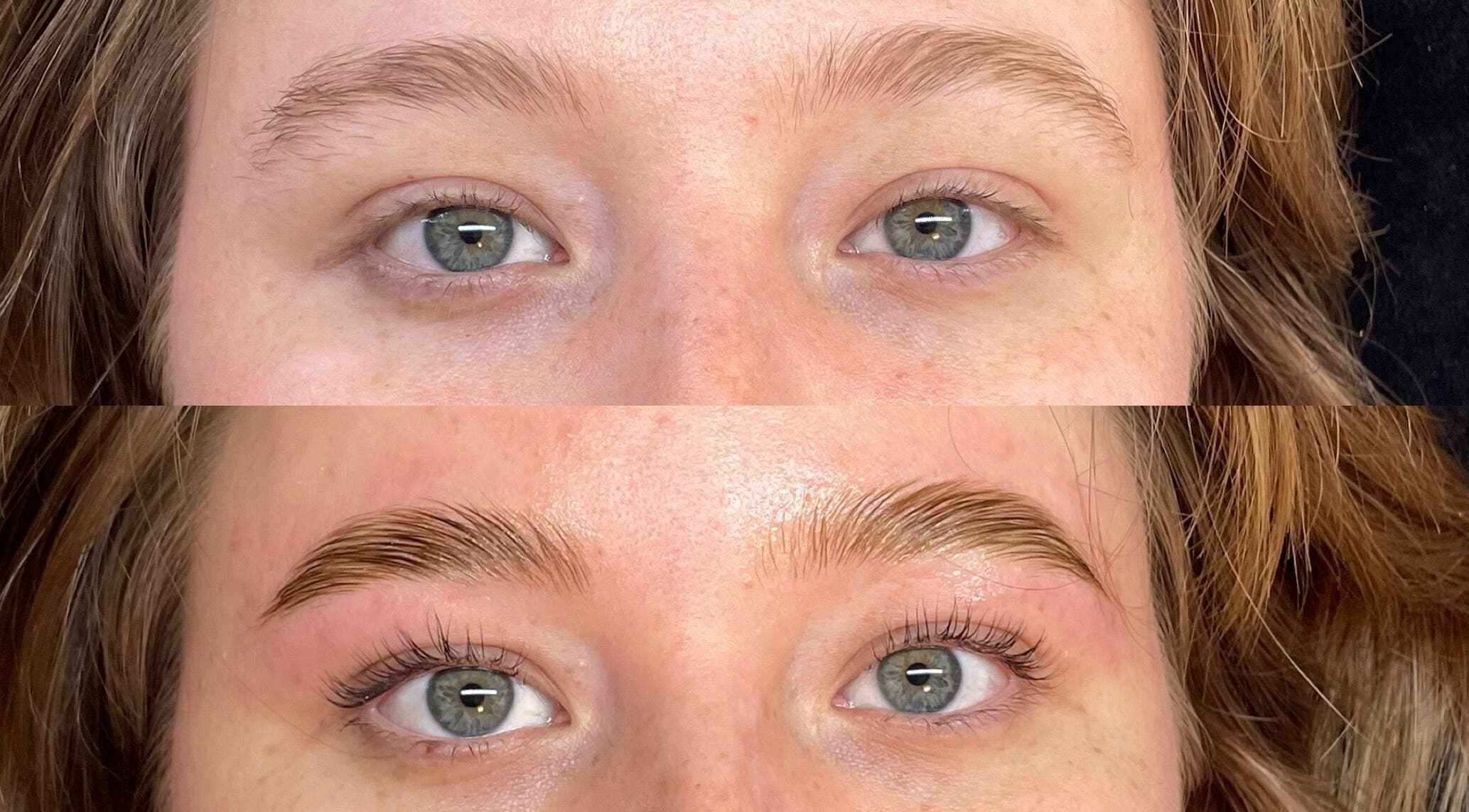 Before and after brow treatment at Lara Beauty Collective, Randwick, New South Wales, AU.