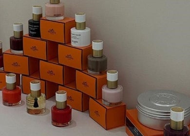 Elegant nail polish collection at Rare Beauty Saloon, Ajman, AE. Perfect for vibrant manicure choices.