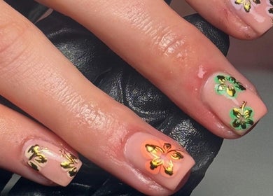 Intricate butterfly nail art at Beauty Bliss By Becca, Annan, Scotland, GB. Perfect for elegant styling.