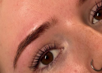 Close-up of perfectly groomed eyebrows at Beauty Bliss By Becca, Annan, Scotland, GB.