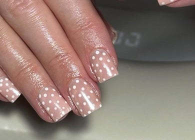 Polka dot manicure at Beauty Bliss By Becca, Annan, Scotland, GB. Chic and stylish nail design.