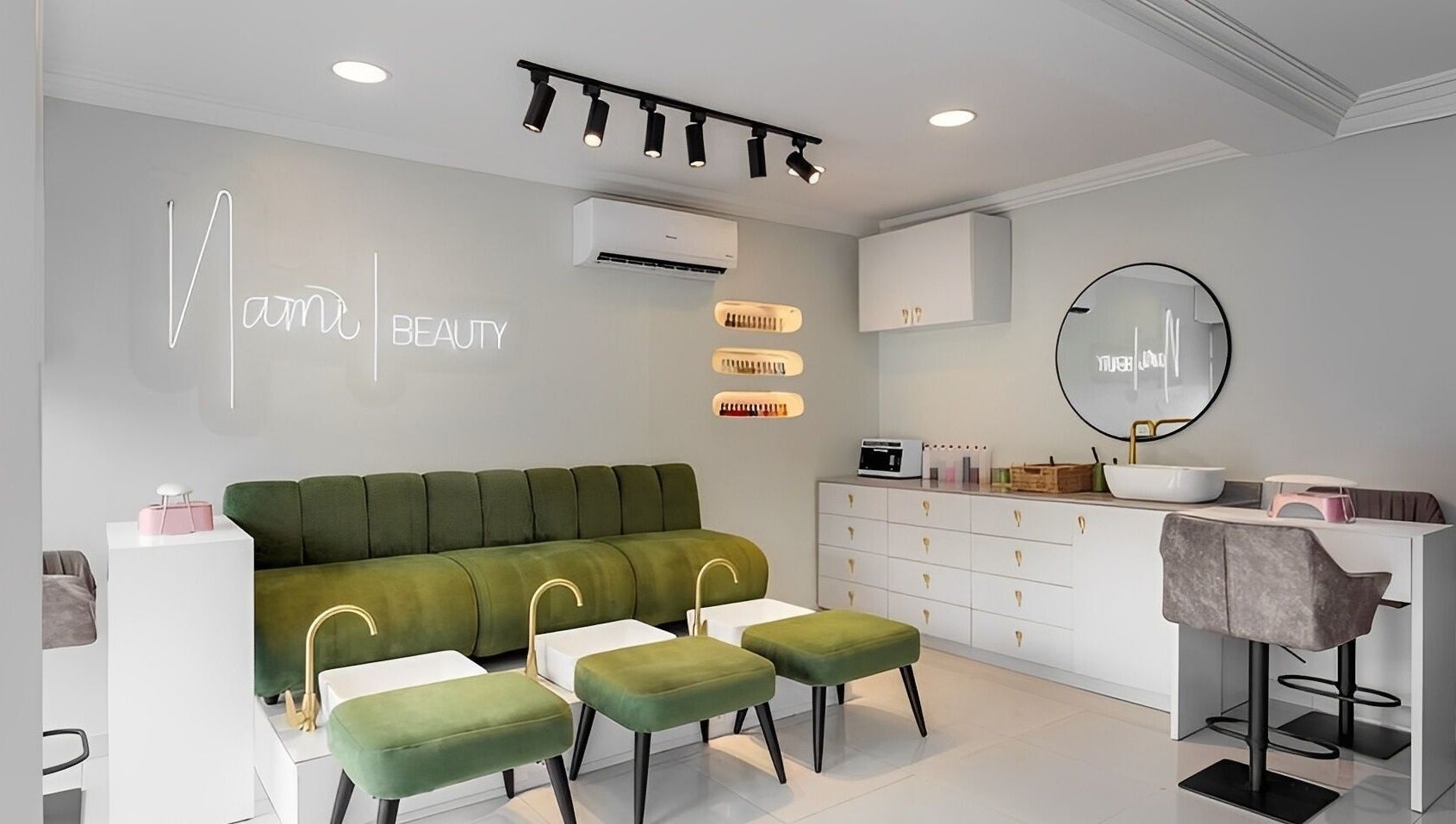 Elegant interior of Nami Lagos beauty salon, Lagos, Lagos, NG, featuring a modern sitting area.