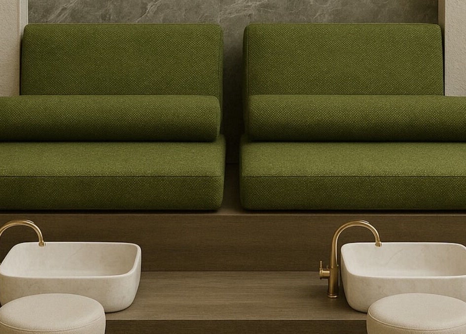 Luxurious pedicure chairs with green upholstery at Nami Lagos, Lagos, Lagos, NG.