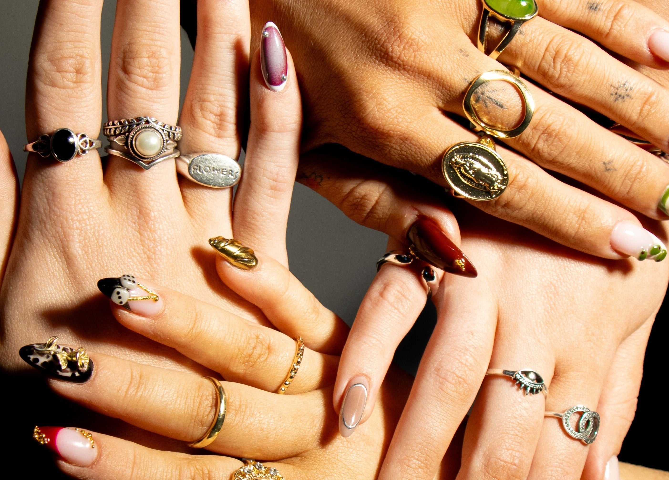 Stylish nail art and rings at Gel By Jayde, Melbourne, Victoria, AU.