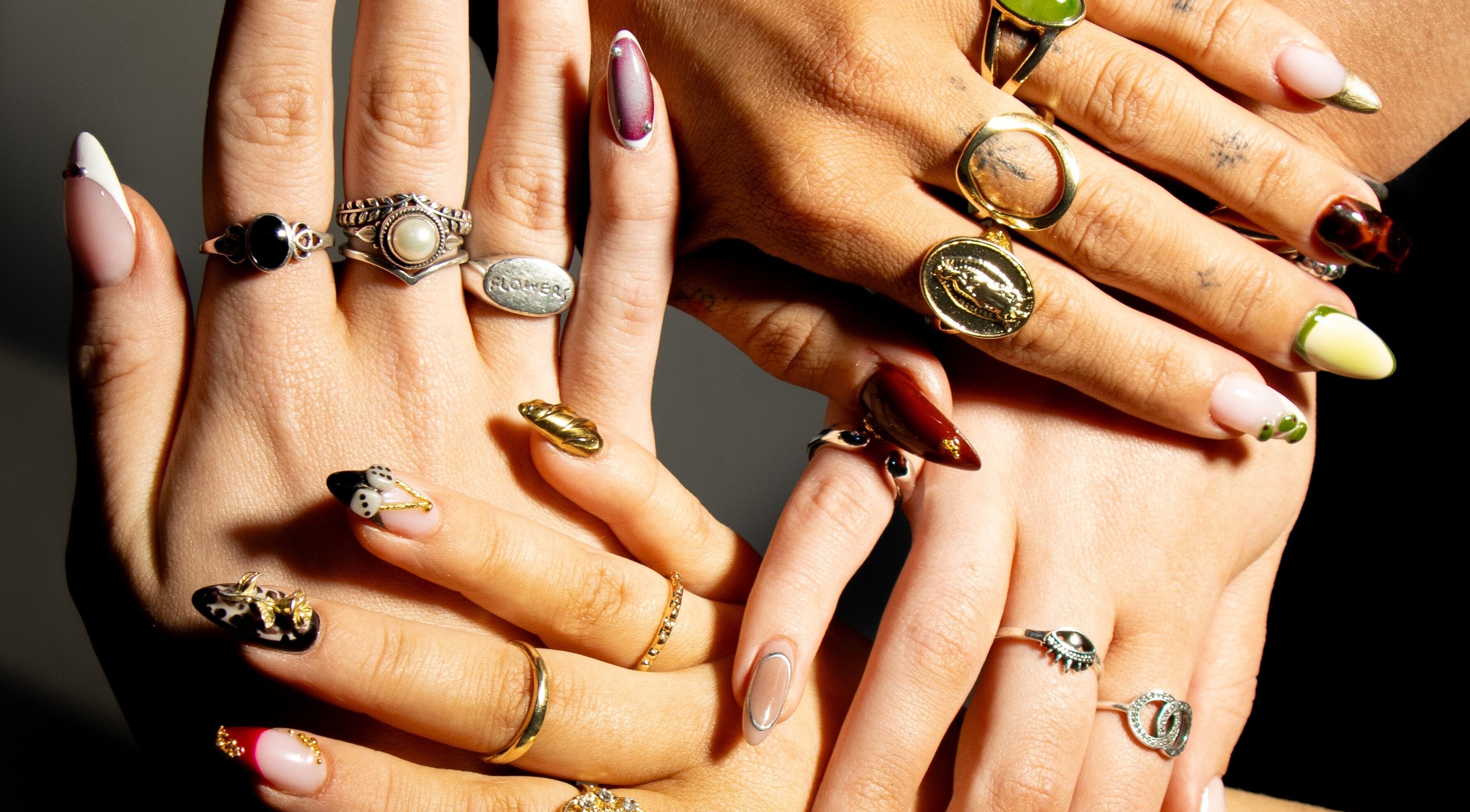 Stylish nail art and rings at Gel By Jayde, Melbourne, Victoria, AU.