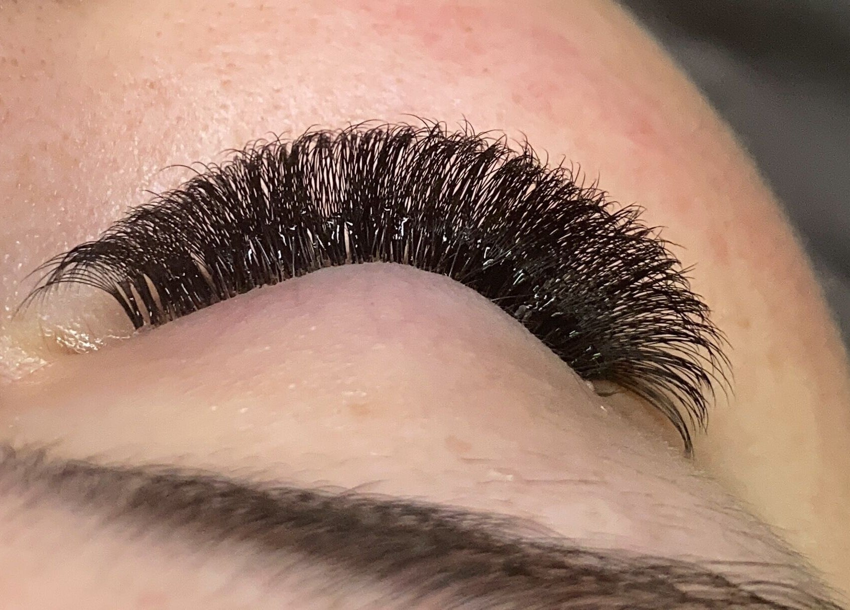 Close-up of voluminous eyelash extensions at Chloee’s Lash and Brow Bar, Woolmar, Queensland, AU.