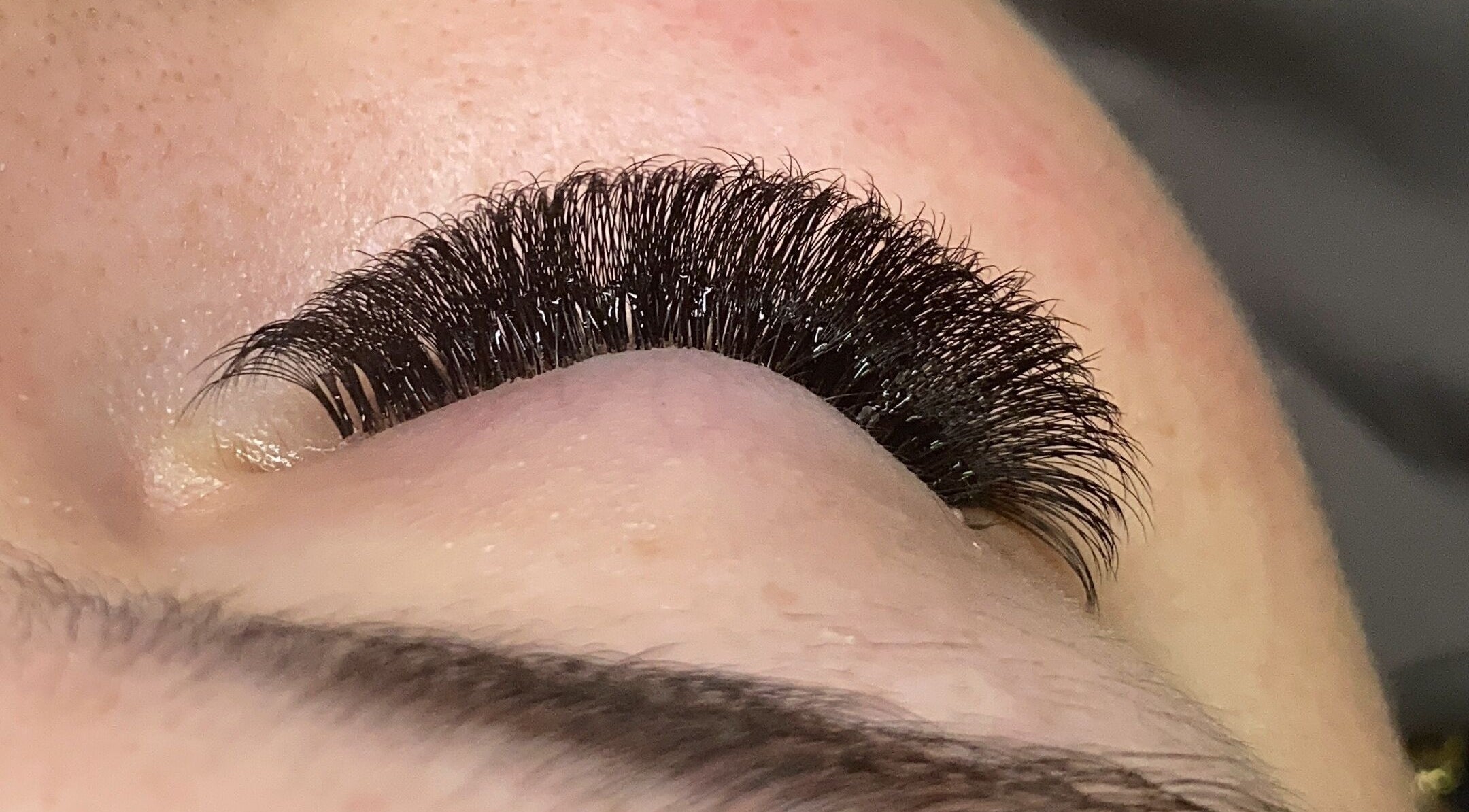Close-up of voluminous eyelash extensions at Chloee’s Lash and Brow Bar, Woolmar, Queensland, AU.
