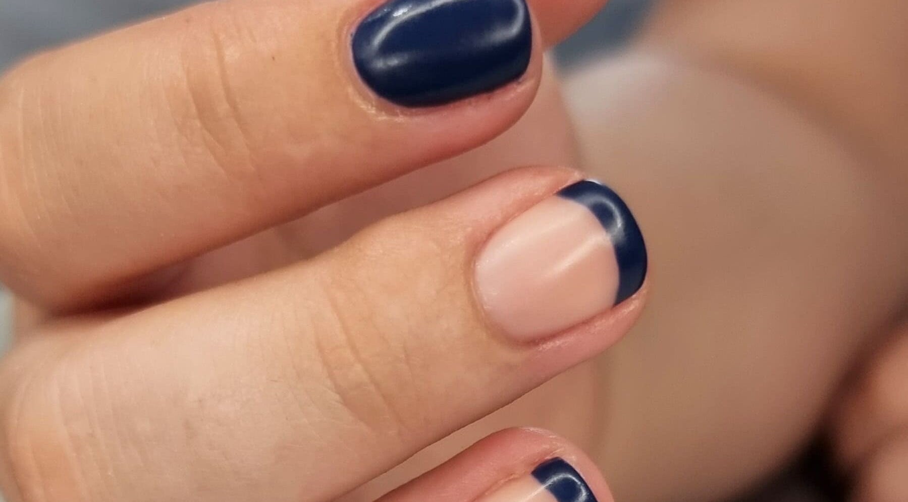 Elegant navy tipped manicure at Ché Aesthetic Atelier, Cape Town, Western Cape, ZA.