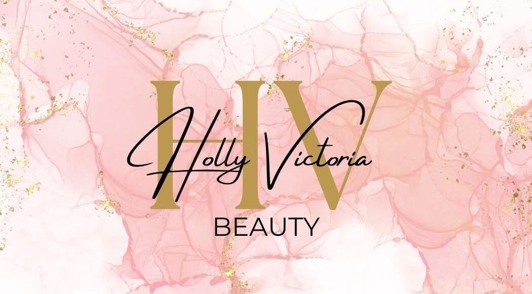 Holly Victoria Beauty logo with pink marble background in King's Sutton, England, GB.