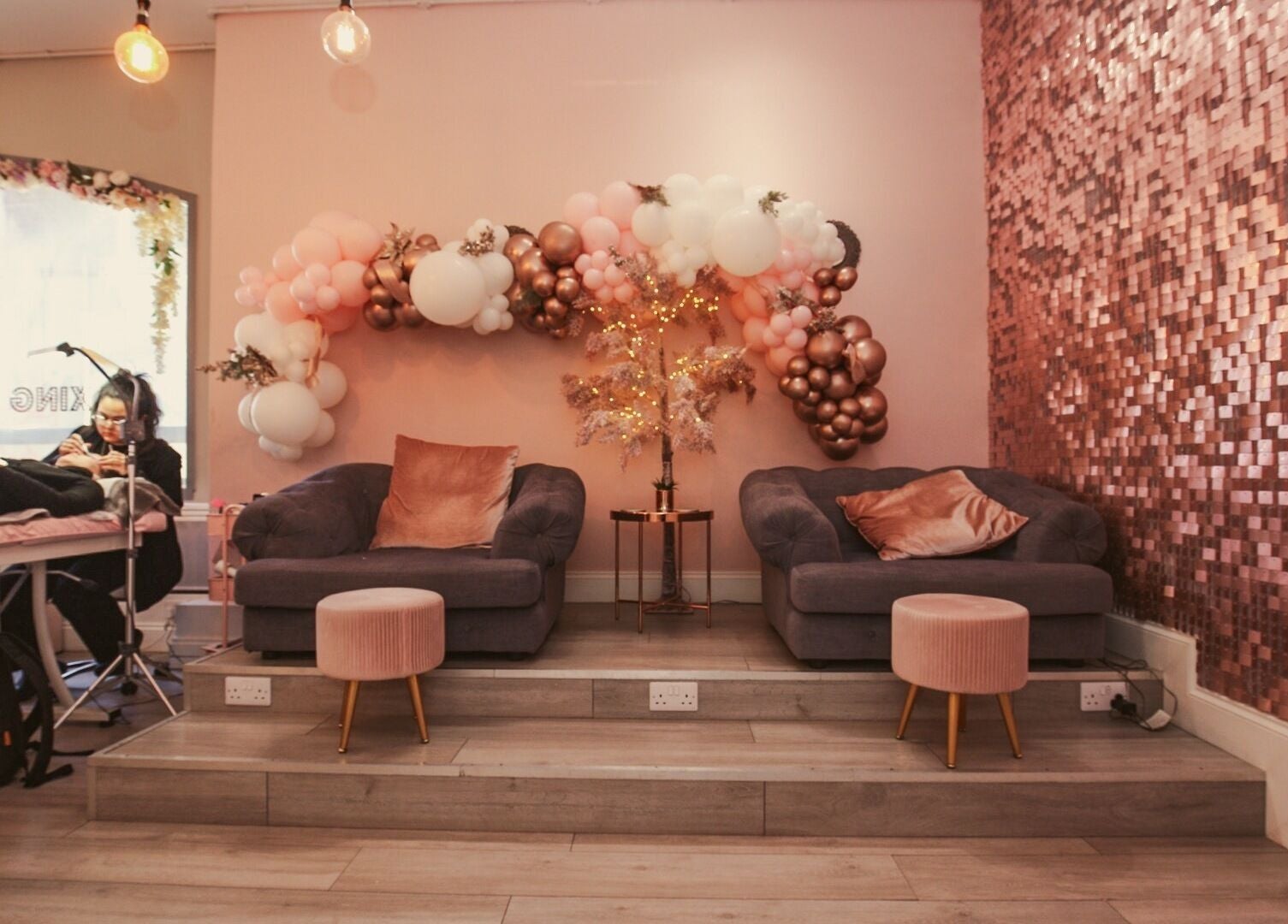 Elegant seating area with plush decor at Glambox, Norwich, England, GB.