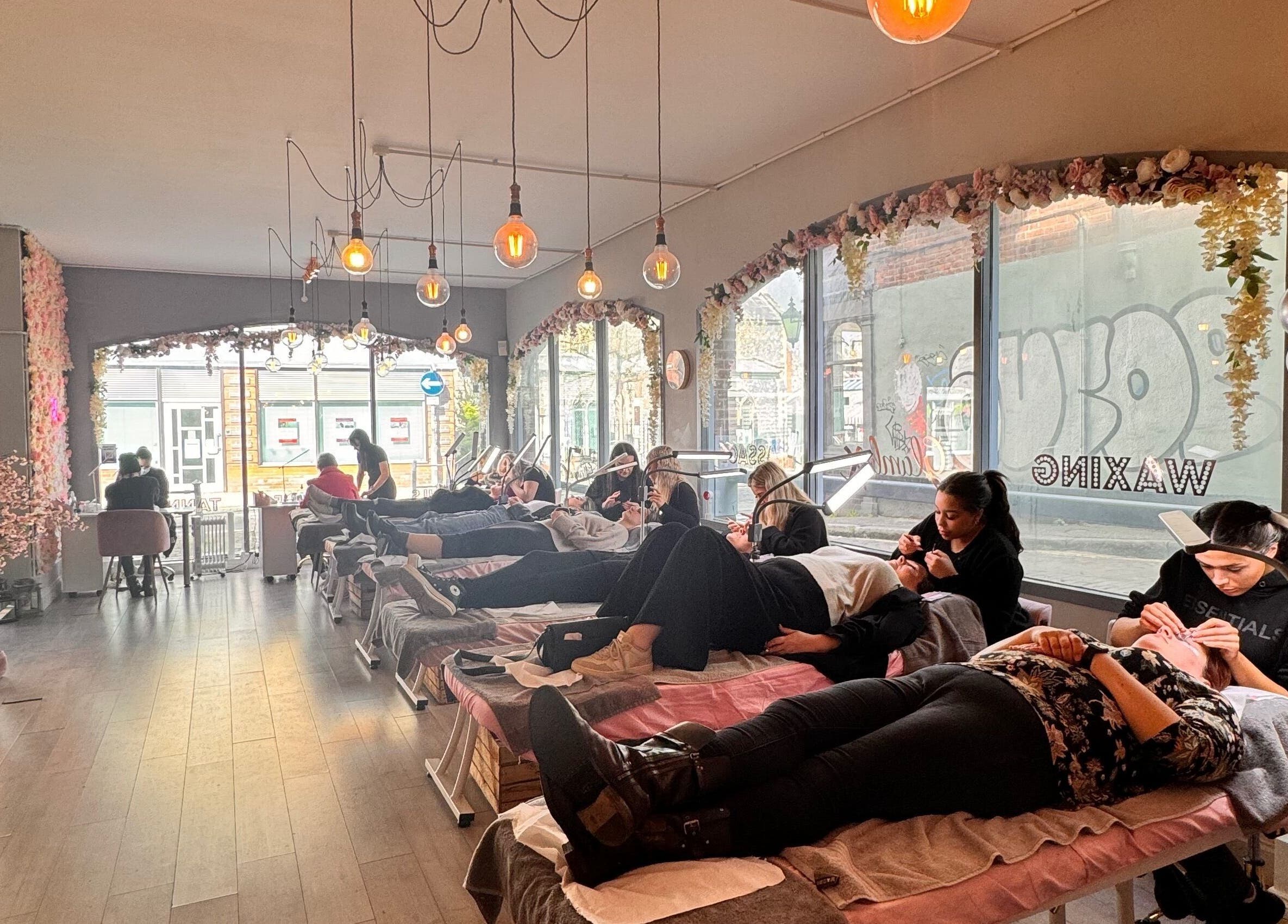 Relaxing beauty treatments in progress at Glambox, Norwich, England, GB. Bright, welcoming interior.