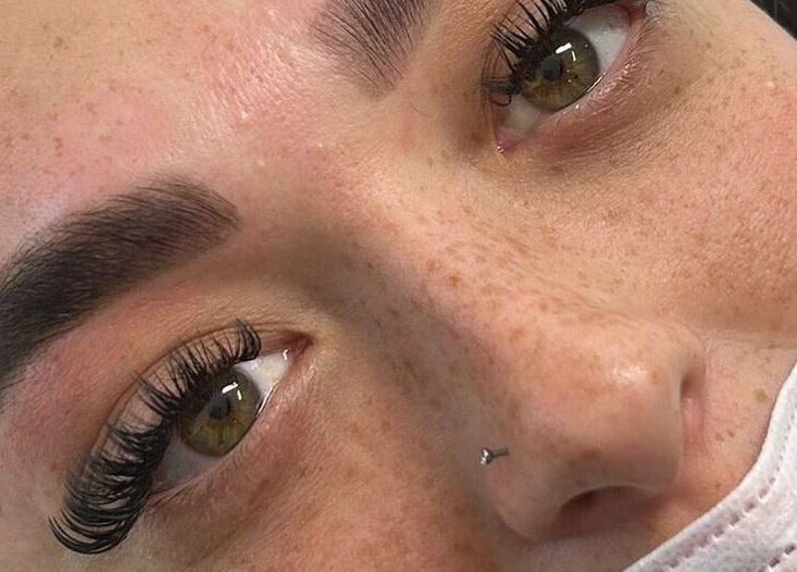 Close-up of eyelash extensions at Glambox, Norwich, England, GB. Showcasing expert beauty treatment detail.