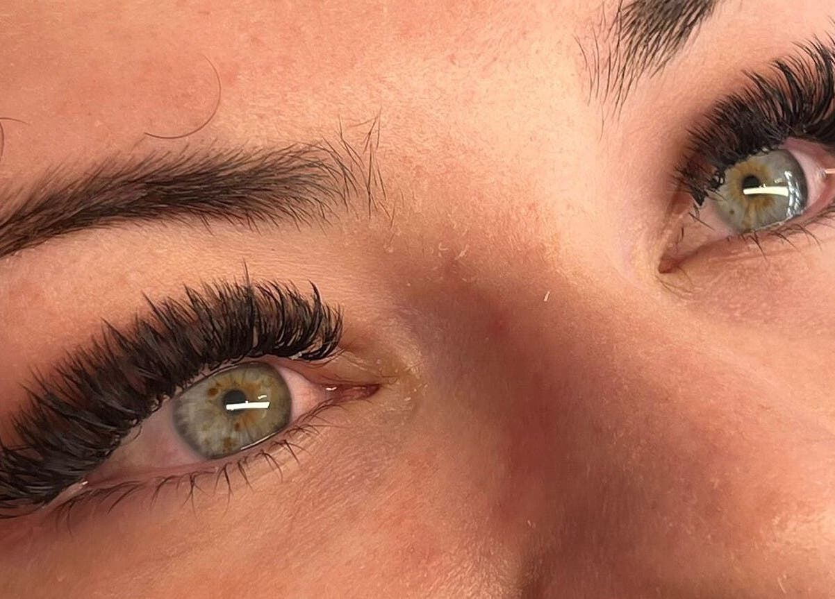Close-up of eyelash extensions at Glambox, Norwich, England, GB showcasing expertly crafted lashes.