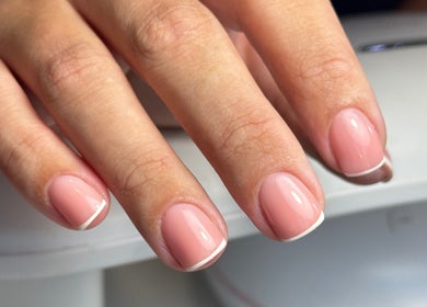 Elegant French manicure at Biab Fabulous Nails, Melbourne, Victoria, AU. Perfectly polished nails.