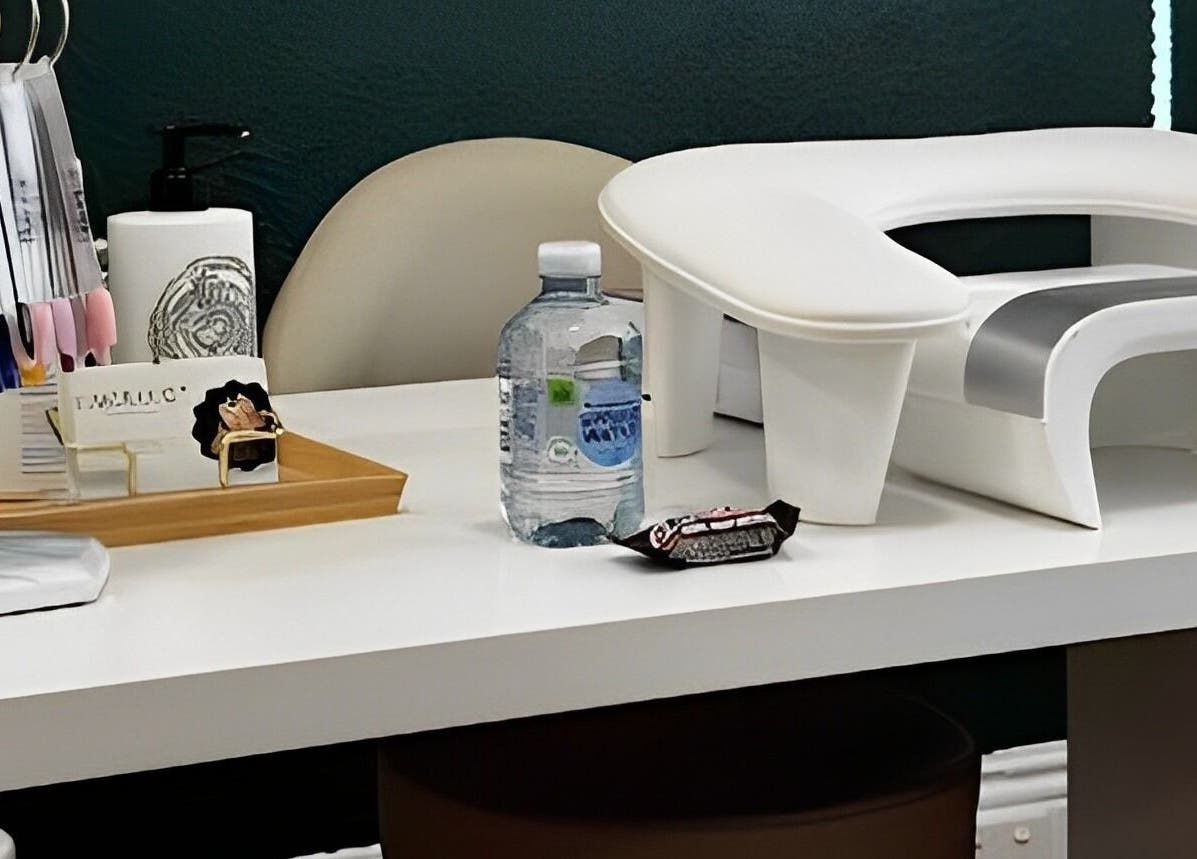 Nail station at Fabulous Nails, Melbourne, Victoria, AU showcasing manicure tools and polish palette.