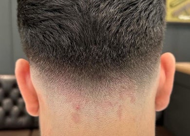 Close-up av fade-hårklipp på NAJIBBR i Stavanger, Rogaland, NO.