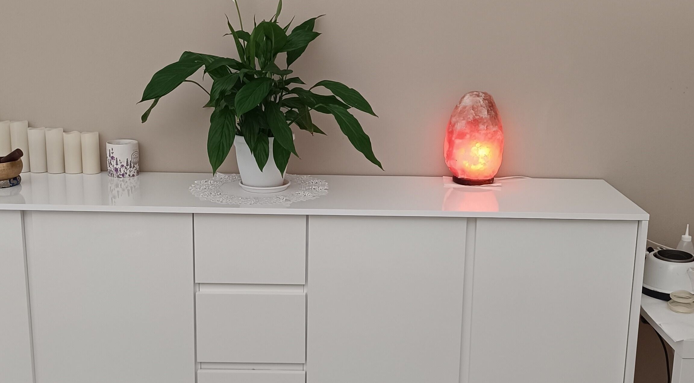 Dettaglio interni con pianta e lampada al sale presso Phoenix Studio, Padova, Veneto, IT.