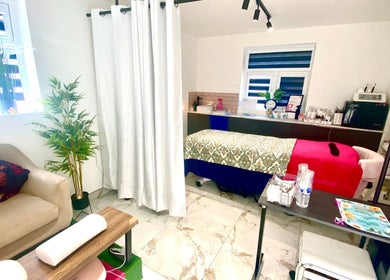 Tranquil treatment room at Namaste Swindon Beauty Services by Reema, Swindon, England, GB with a peaceful ambiance.