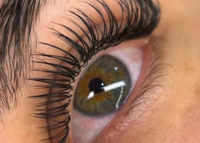 Close-up of eyelash extensions at Lash Eyelashes in Southampton, England, GB, showcasing detailed lash work.