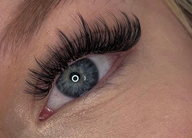 Close-up of an eye with voluminous lashes at Lash Eyelashes, Southampton, England, GB.
