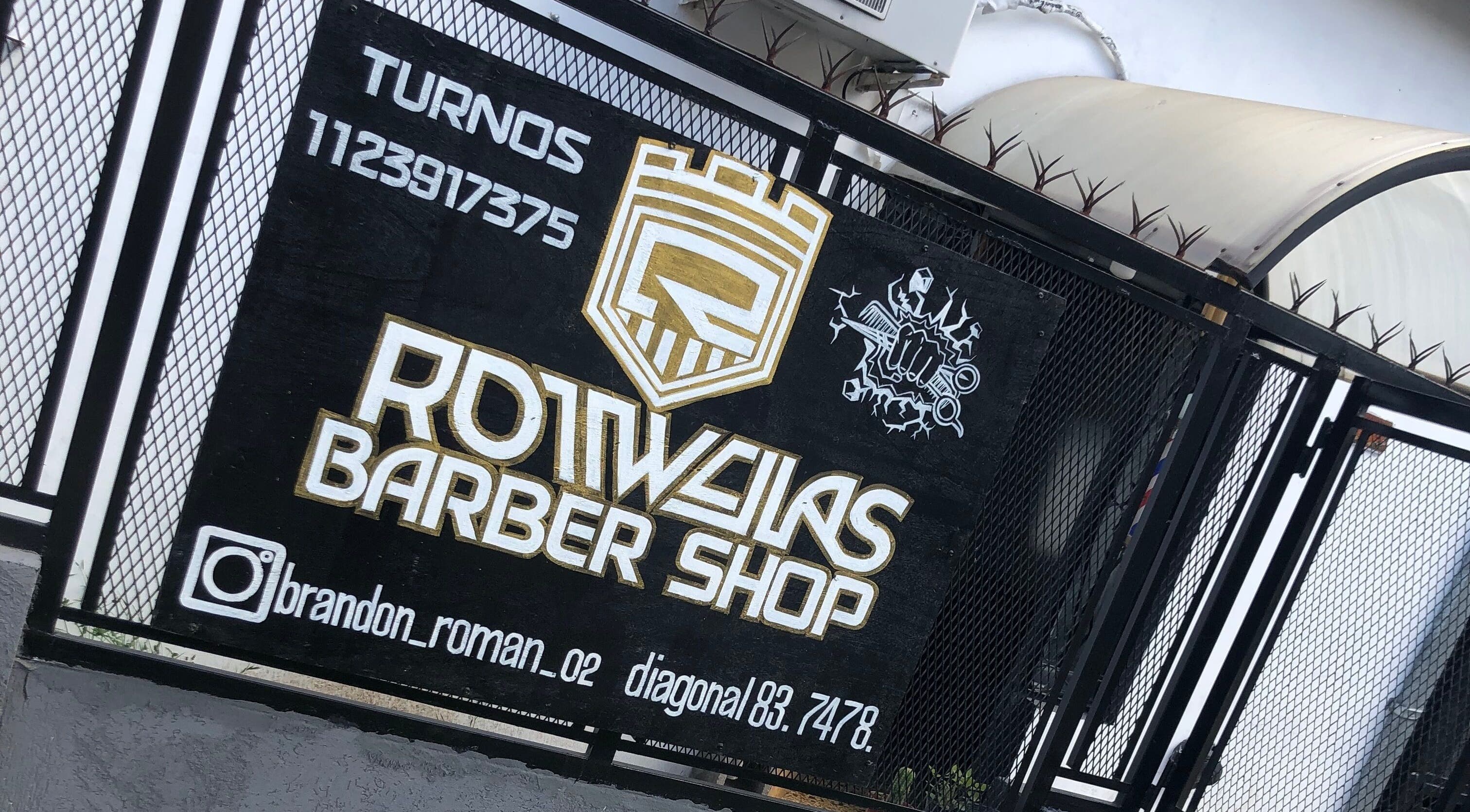 Cartel de Rottweilas Barber Shop en Villa José León Suárez, Provincia De Buenos Aires, AR.