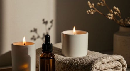 Relaxing spa setup at OnLocation - Verve Aspen Woods in Calgary, Alberta, CA with candles and essential oils.