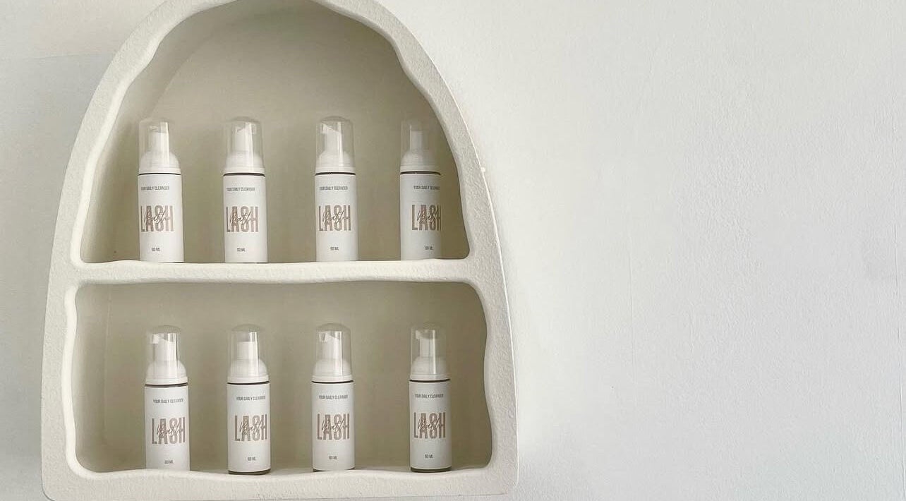 SN Lash Artistry lash products on a shelf in Fairy Meadow, New South Wales, AU.