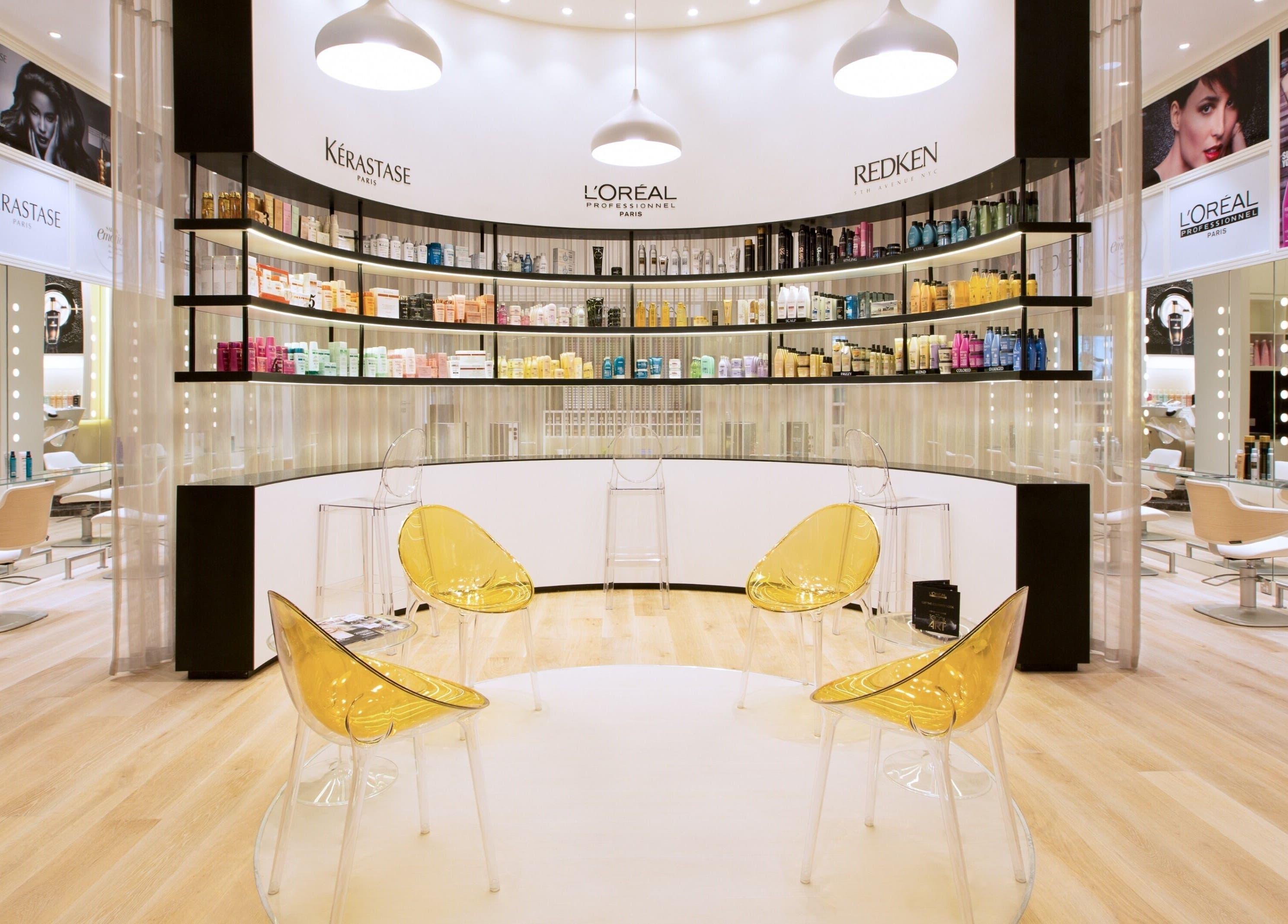 Modern seating and product display at Belle Femme Hair & Nail Lounge - Bay Square, Dubai, Dubai, AE.