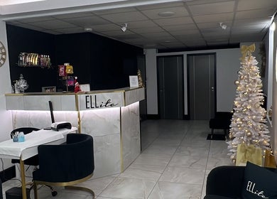Elegant reception area at Ellite Tanning Aesthetics & Beauty Bar in Sheffield, England, GB, featuring chic decor.