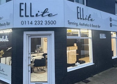 Ellite Tanning Aesthetics & Beauty Bar facade in Sheffield, England, GB, showcasing sleek design and modern aesthetics.